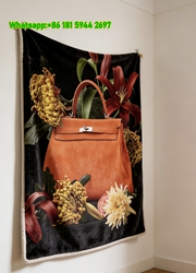 Hermes Orange Kelly Bag & Floral Flannel Throw Blanket IMG_5329